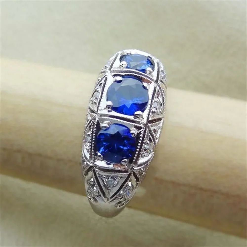 💝 Royal Blue Zircon Anillos Vintage Luxury Vintage Rings for Women, PD020 - Picture 10 of 11